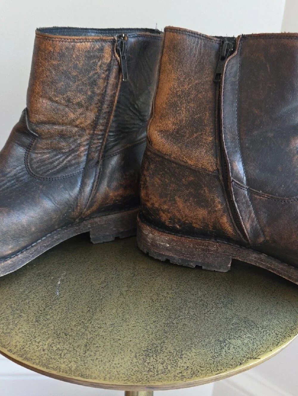 Frye Distressed Dark Brown Leather Short Boots